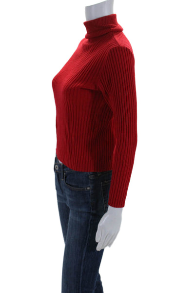 Designer Womens Long Sleeve Rib Knit Turtleneck Sweater Red Size Small