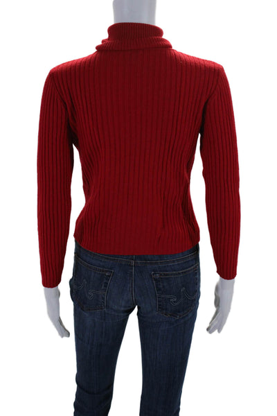 Designer Womens Long Sleeve Rib Knit Turtleneck Sweater Red Size Small