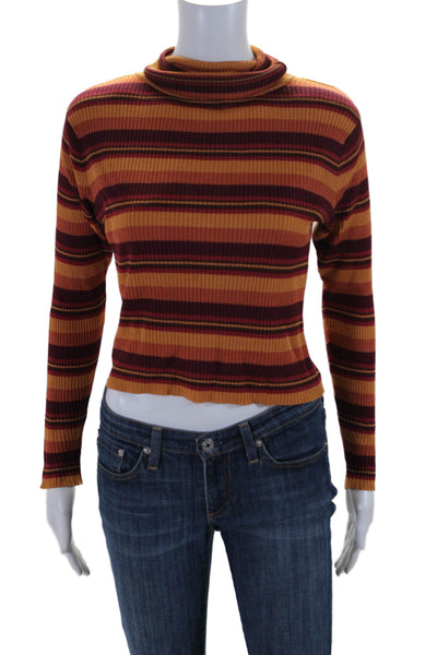 Silk Club Collection Womens Long Sleeve Striped Turtleneck Sweater Orange Small