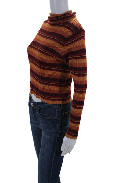 Silk Club Collection Womens Long Sleeve Striped Turtleneck Sweater Orange Small