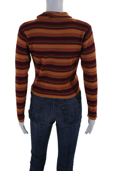 Silk Club Collection Womens Long Sleeve Striped Turtleneck Sweater Orange Small