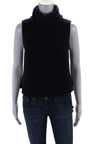 Pure Navy Womens Sleeveless Thick Knit Turtleneck Sweater Vest Blue Medium