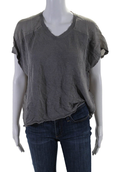 Eileen Fisher Womens Short Sleeve V Neck Knit Top Gray Size Small