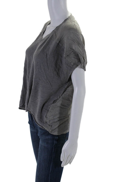 Eileen Fisher Womens Short Sleeve V Neck Knit Top Gray Size Small