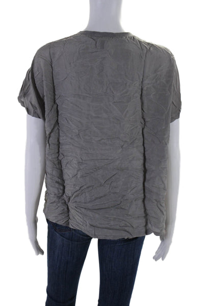 Eileen Fisher Womens Short Sleeve V Neck Knit Top Gray Size Small
