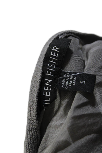 Eileen Fisher Womens Short Sleeve V Neck Knit Top Gray Size Small