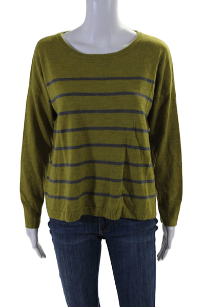 Eileen Fisher Womens Long Sleeve Striped Crewneck Sweater Green Small