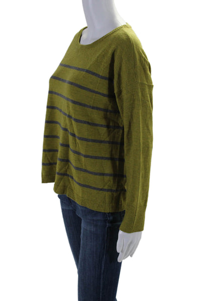 Eileen Fisher Womens Long Sleeve Striped Crewneck Sweater Green Small