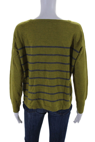 Eileen Fisher Womens Long Sleeve Striped Crewneck Sweater Green Small