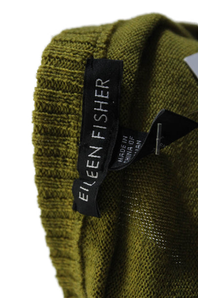 Eileen Fisher Womens Long Sleeve Striped Crewneck Sweater Green Small