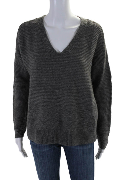 Eileen Fisher Womens V Neck Tight Knit Long Sleeve Sweater Gray Small