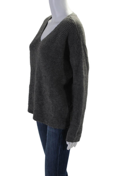 Eileen Fisher Womens V Neck Tight Knit Long Sleeve Sweater Gray Small