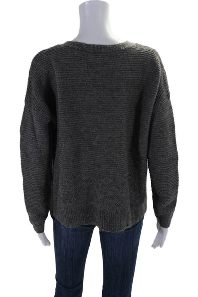 Eileen Fisher Womens V Neck Tight Knit Long Sleeve Sweater Gray Small