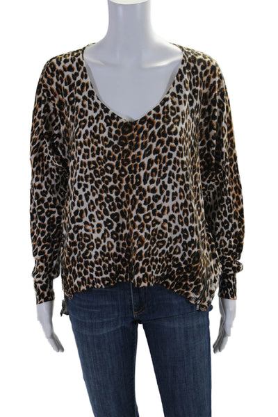 Zoe & Sam Womens Animal Print Long Sleeve Scoop Neck Sweater Beige Medium