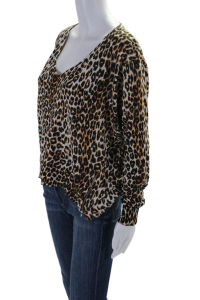 Zoe & Sam Womens Animal Print Long Sleeve Scoop Neck Sweater Beige Medium