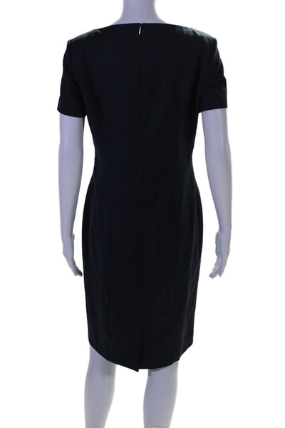 Boss Hugo Boss Womens Wool V-Neck Short Sleeve Midi Sheath Dress Navy Size 6