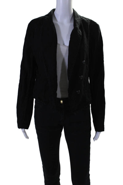 L'Agence Womens Linen Button Down Cropped Wayne Jacket Black Size Large