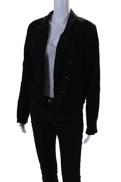 L'Agence Womens Linen Button Down Cropped Wayne Jacket Black Size Large