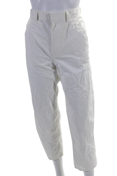 COS Womens High Rise Zip Up Slim Leg Casual Pants Optic White Cotton Size 2