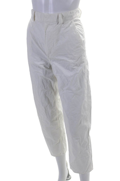 COS Womens High Rise Zip Up Slim Leg Casual Pants Optic White Cotton Size 2