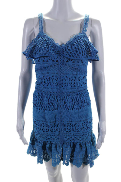 J.O.A. Women's Scoop Neck Spaghetti Straps Tiered Mini Dress Blue Size S