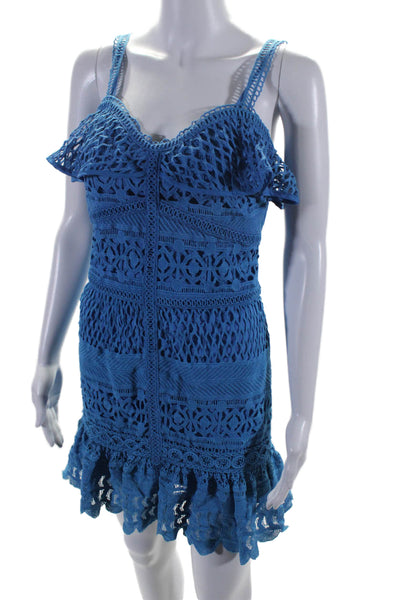 J.O.A. Women's Scoop Neck Spaghetti Straps Tiered Mini Dress Blue Size S