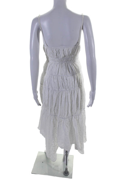 Soleil Women's V-Neck Spaghetti Straps Eyelet Tiered Midi Dress White Size M