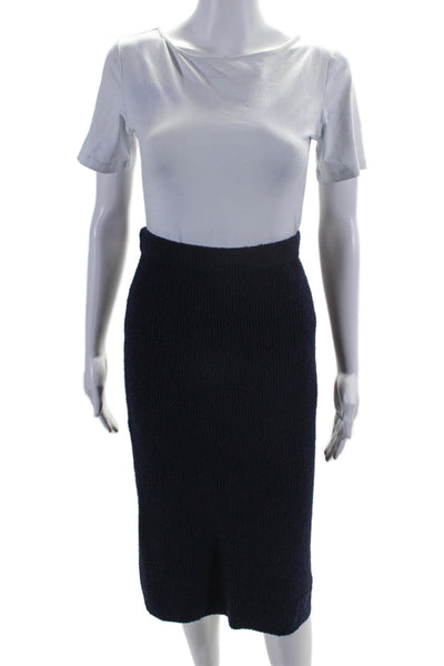 Vince Womens Wool Blend Navy Blue Ribbed Knit Pull On Midi Pencil Skirt Size XS