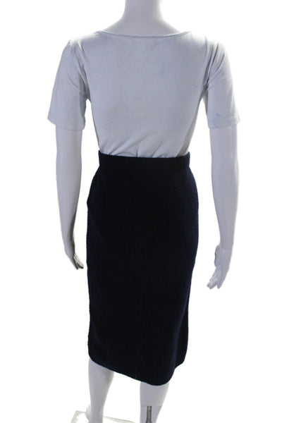 Vince Womens Wool Blend Navy Blue Ribbed Knit Pull On Midi Pencil Skirt Size XS