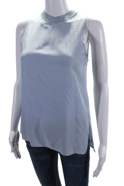 Vince Womens Powder Blue Zip Back Crew Neck Sleeveless Blouse Top Size XS