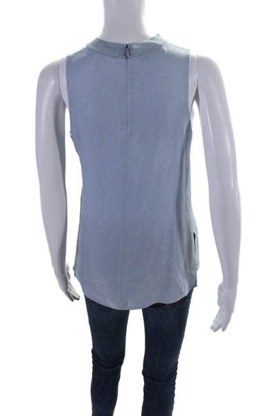 Vince Womens Powder Blue Zip Back Crew Neck Sleeveless Blouse Top Size XS