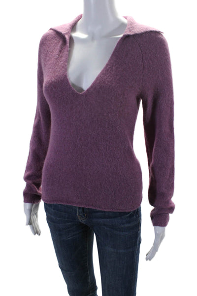 Vince Womens Alpaca Pink Collar V-Neck Long Sleeve Pullover Sweater Top Size XS