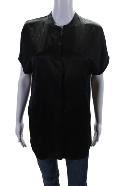 Vince Womens Silk Black V-neck Button Front Short Sleeve Shirt Size S