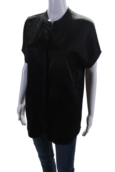 Vince Womens Silk Black V-neck Button Front Short Sleeve Shirt Size S