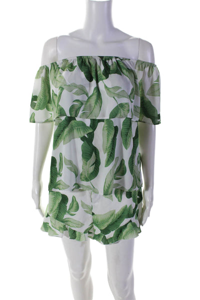 Show Me Your Mumu Womens Leaf Print Short Set White Green Size Small/Medium