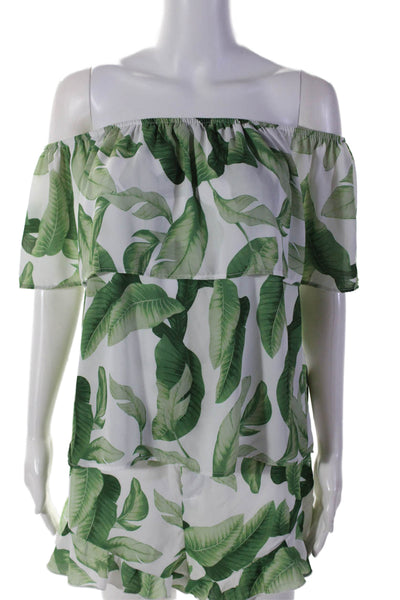 Show Me Your Mumu Womens Leaf Print Short Set White Green Size Small/Medium