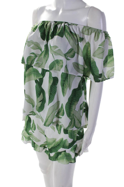 Show Me Your Mumu Womens Leaf Print Short Set White Green Size Small/Medium