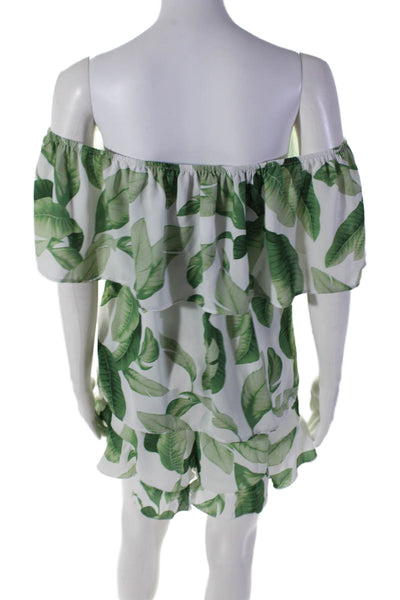 Show Me Your Mumu Womens Leaf Print Short Set White Green Size Small/Medium