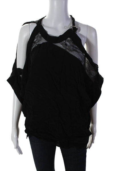 IRO Womens Lace Trim Short Open Sleeves Pullover Mya Blouse Black Size EUR 40