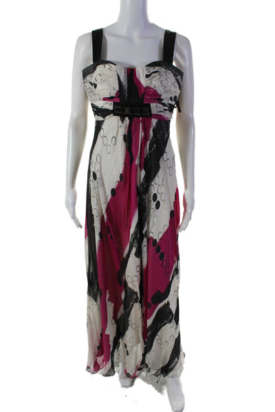 Badgley Mischka Womens Abstract Print Pleated Sleeveless Maxi Dress Pink Size 8