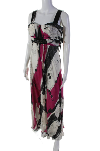 Badgley Mischka Womens Abstract Print Pleated Sleeveless Maxi Dress Pink Size 8