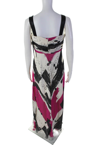 Badgley Mischka Womens Abstract Print Pleated Sleeveless Maxi Dress Pink Size 8