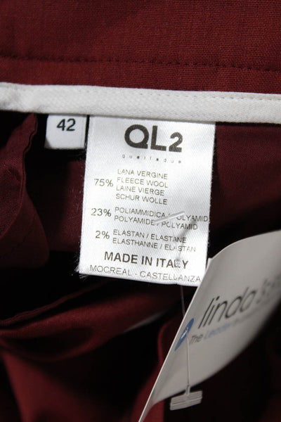 QL2 Womens Creased Straight Leg Margotta Dress Pants Red Wool Size EUR 42