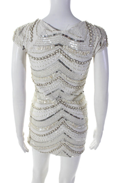 Joe's Collection Womens Beaded Round Neck Short Sleeve Dress White Size XS