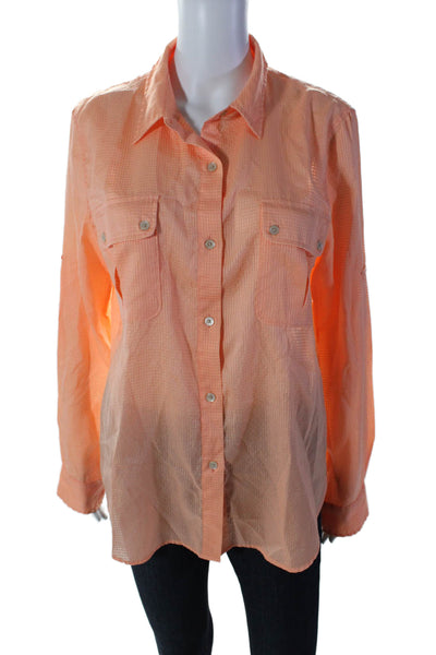 Calvin Klein Womens Orange Textured Collar Long Sleeve Button Down Shirt Size L