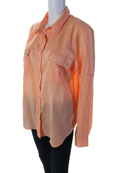 Calvin Klein Womens Orange Textured Collar Long Sleeve Button Down Shirt Size L