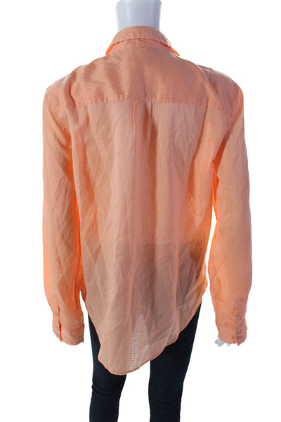 Calvin Klein Womens Orange Textured Collar Long Sleeve Button Down Shirt Size L