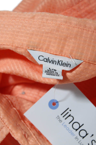 Calvin Klein Womens Orange Textured Collar Long Sleeve Button Down Shirt Size L