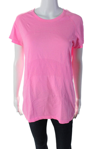 Lululemon Womens Stretch Round Neck Short Sleeve Activewear Top Pink Size L