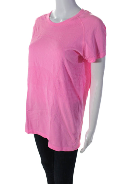 Lululemon Womens Stretch Round Neck Short Sleeve Activewear Top Pink Size L